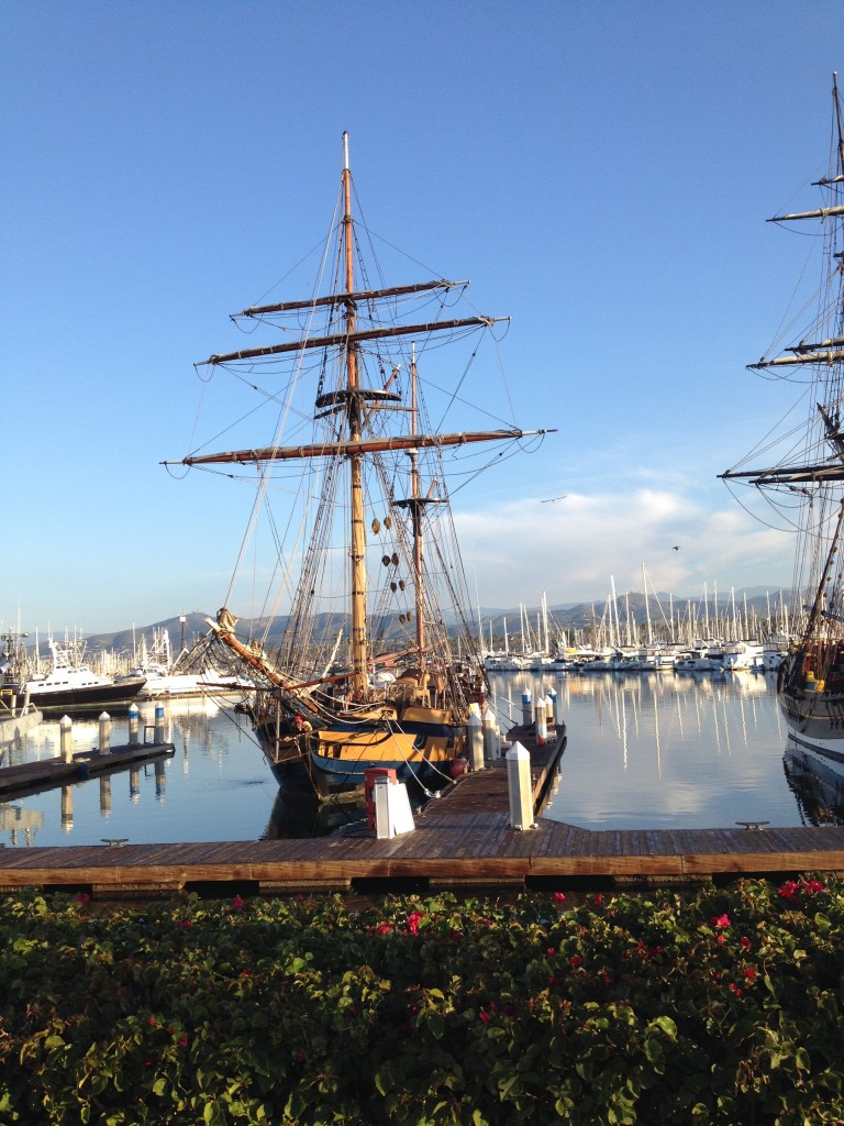 One of the sailing ships either the Lady Washington or the Hawaiian Chiefton.